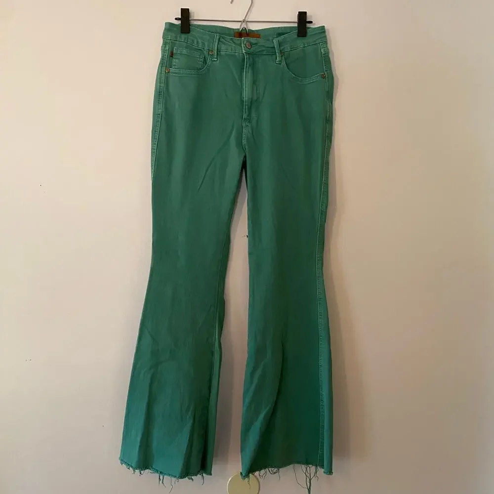 Judy Blue Teal Green Garment Dyed Bootcut Frayed Jeans Women's size 11 / 30 - Picture 1 of 11